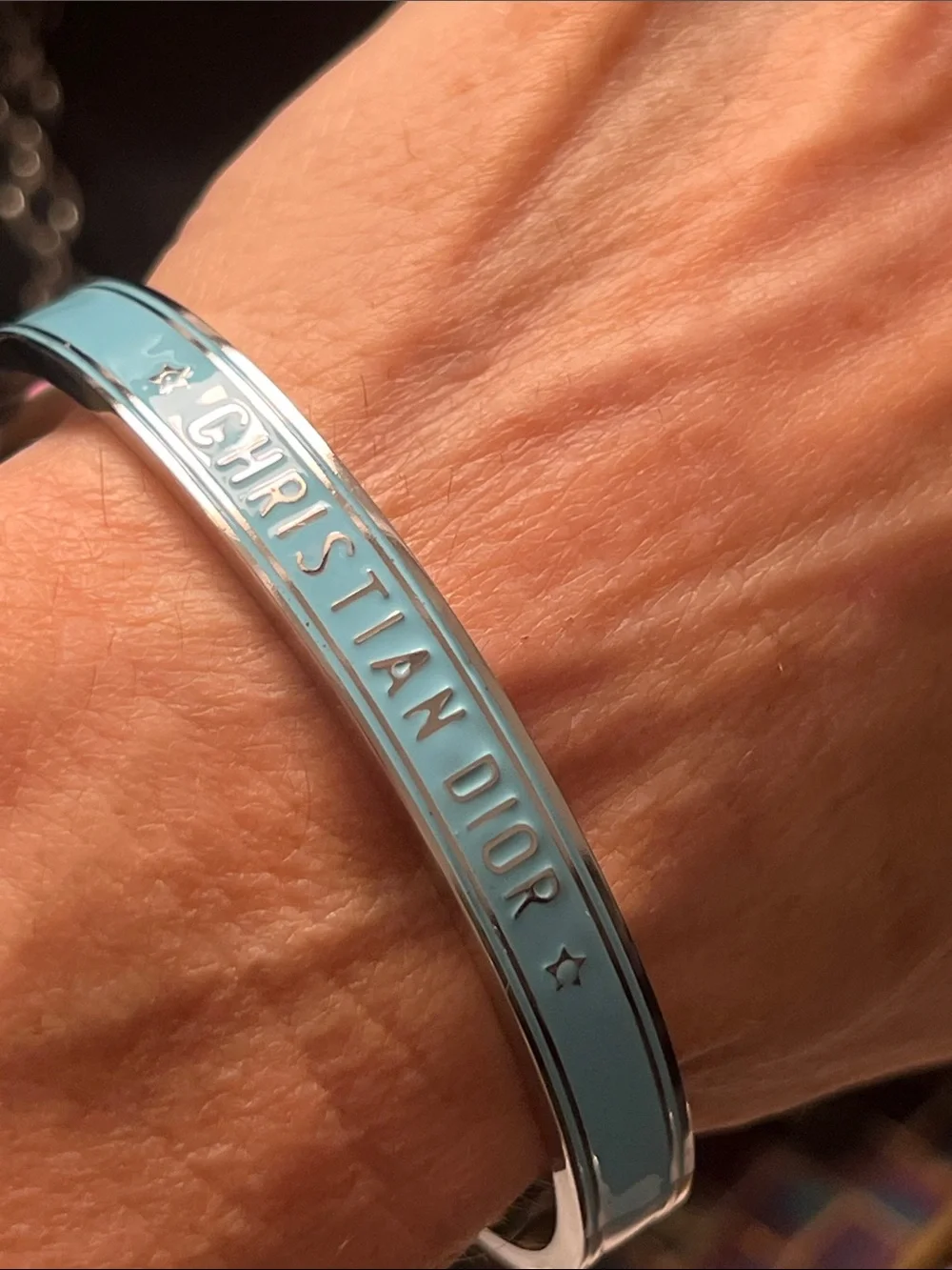Up Cycled Sky Blue Enamel Logo Bangle Bracelet